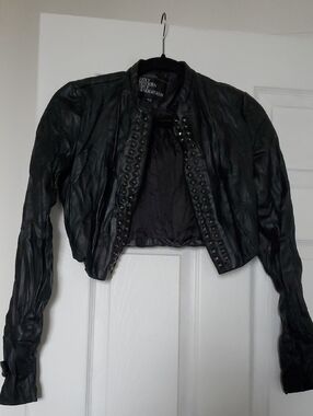 Urban Behavior Black Studded Cropped Faux Leather Jacket